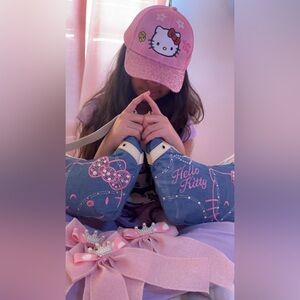 Hello Kitty Pink Cap and Blue Bag Set